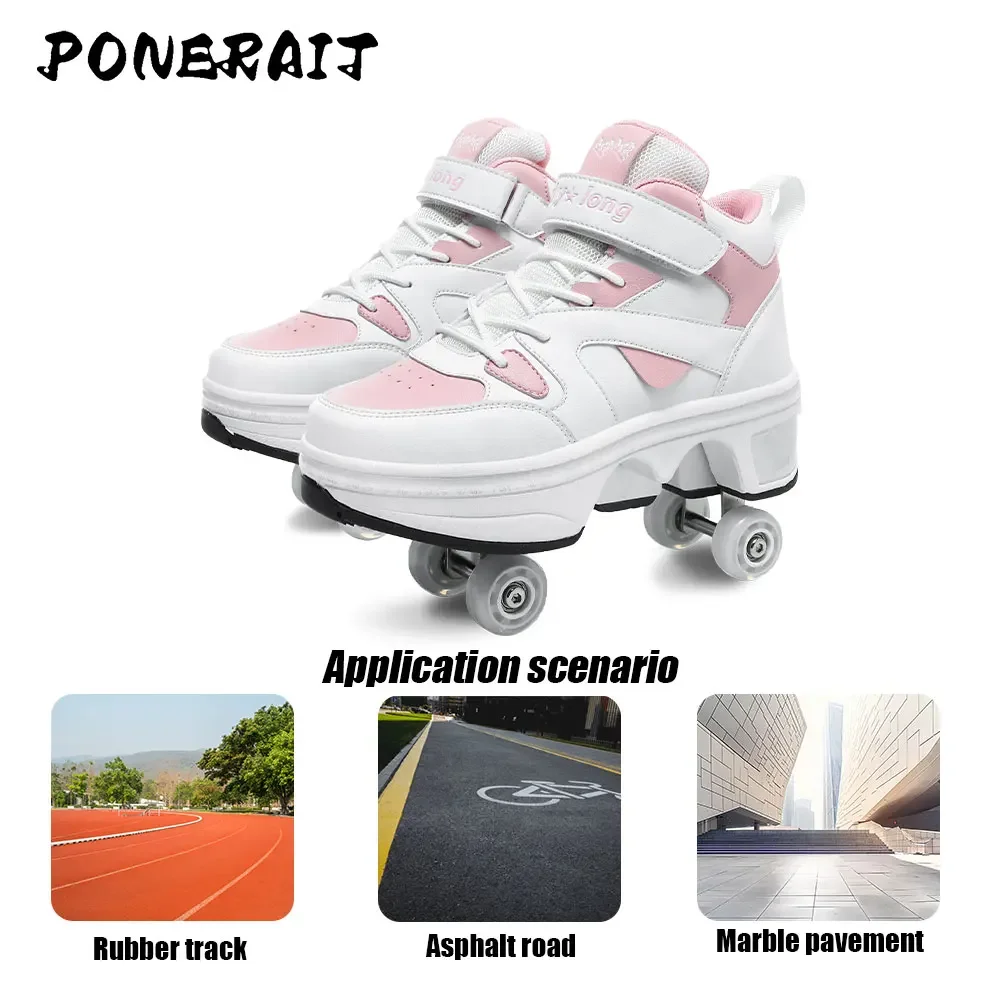 Women\'s High Top 4 Wheel Roller Shoes Fashionable Unisex Automatic Pop-up Sneakers With Wheels Dual-purpose Skating Casual Shoes