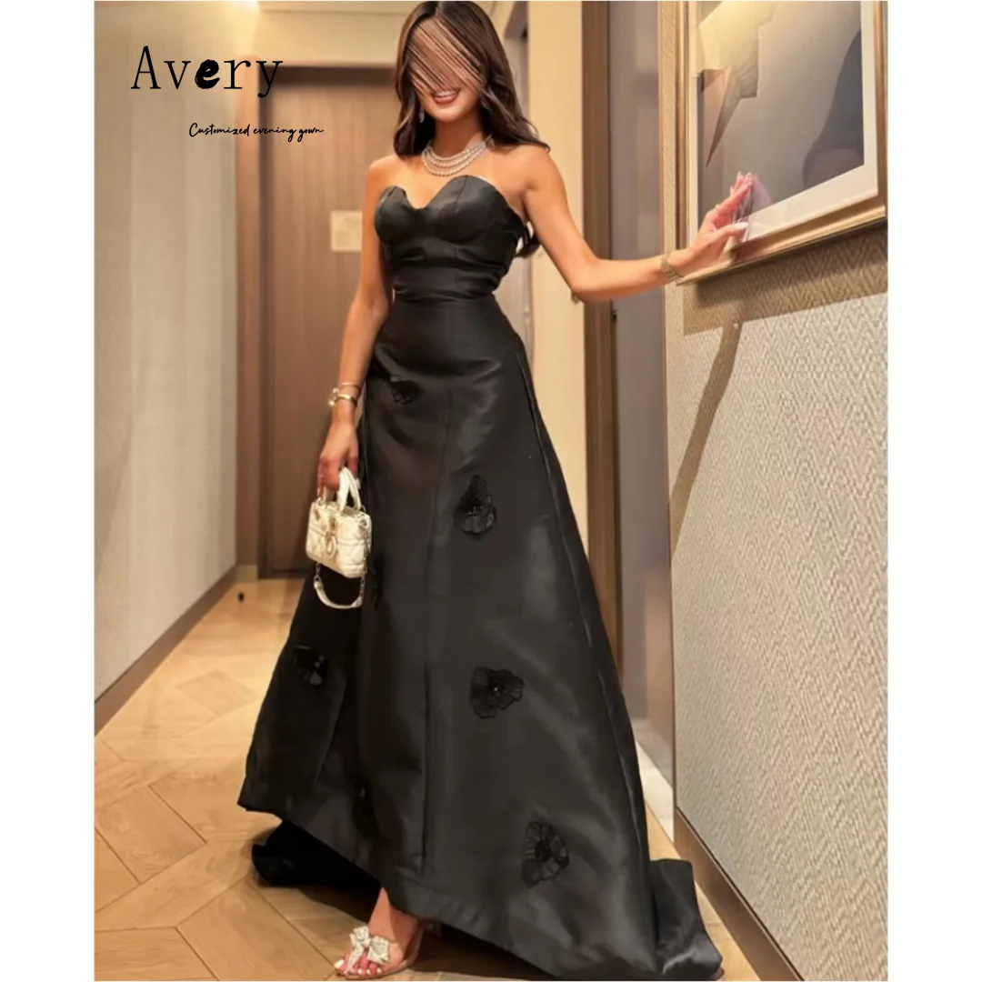 Avery personalizado negro cariño fuera del hombro flor elegante vestidos de cóctel 2025 mujer vestido de noche de lujo vestido de fiesta lujoso
