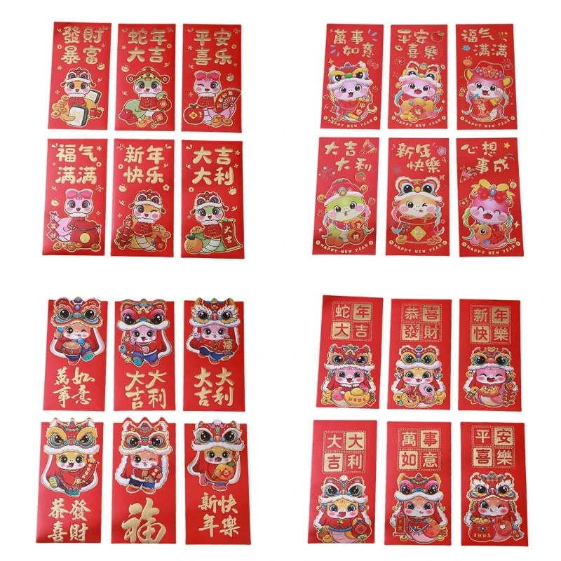 

6Pcs 2025 Snake Year Redness Packets Money Pouches Spring Festival Celebration