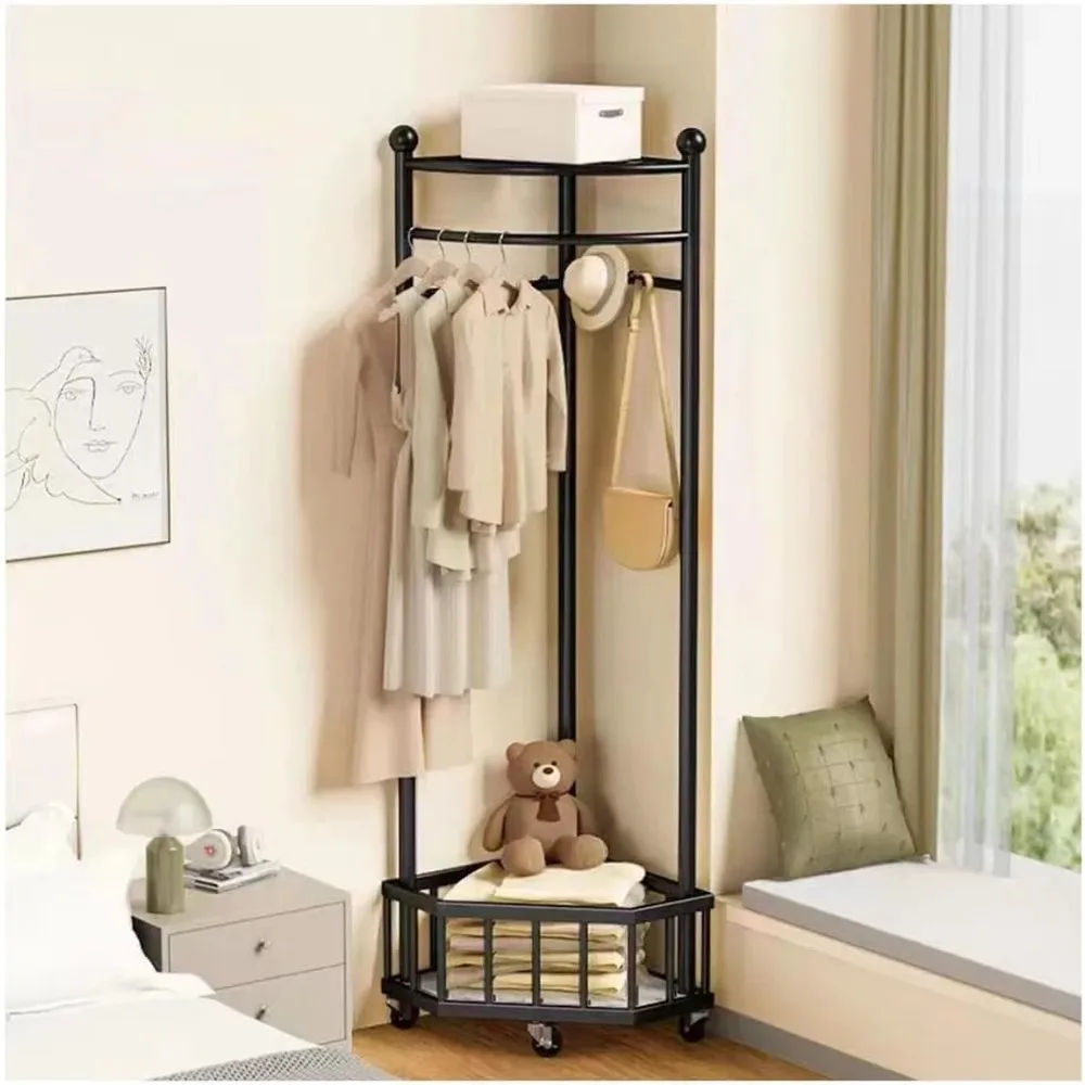 

Metal Coat Rack with Wheels Freestanding Closet Organizer with 2 Storage Shelves Corner Hall Tree(Size : 100 * 32 * 175CM)
