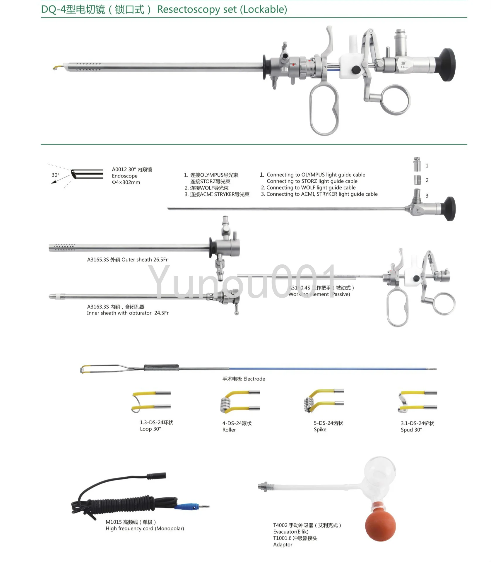 Single Pole Electrocautery Set, Click on/electrocautery Set with 12 Degree Endoscope