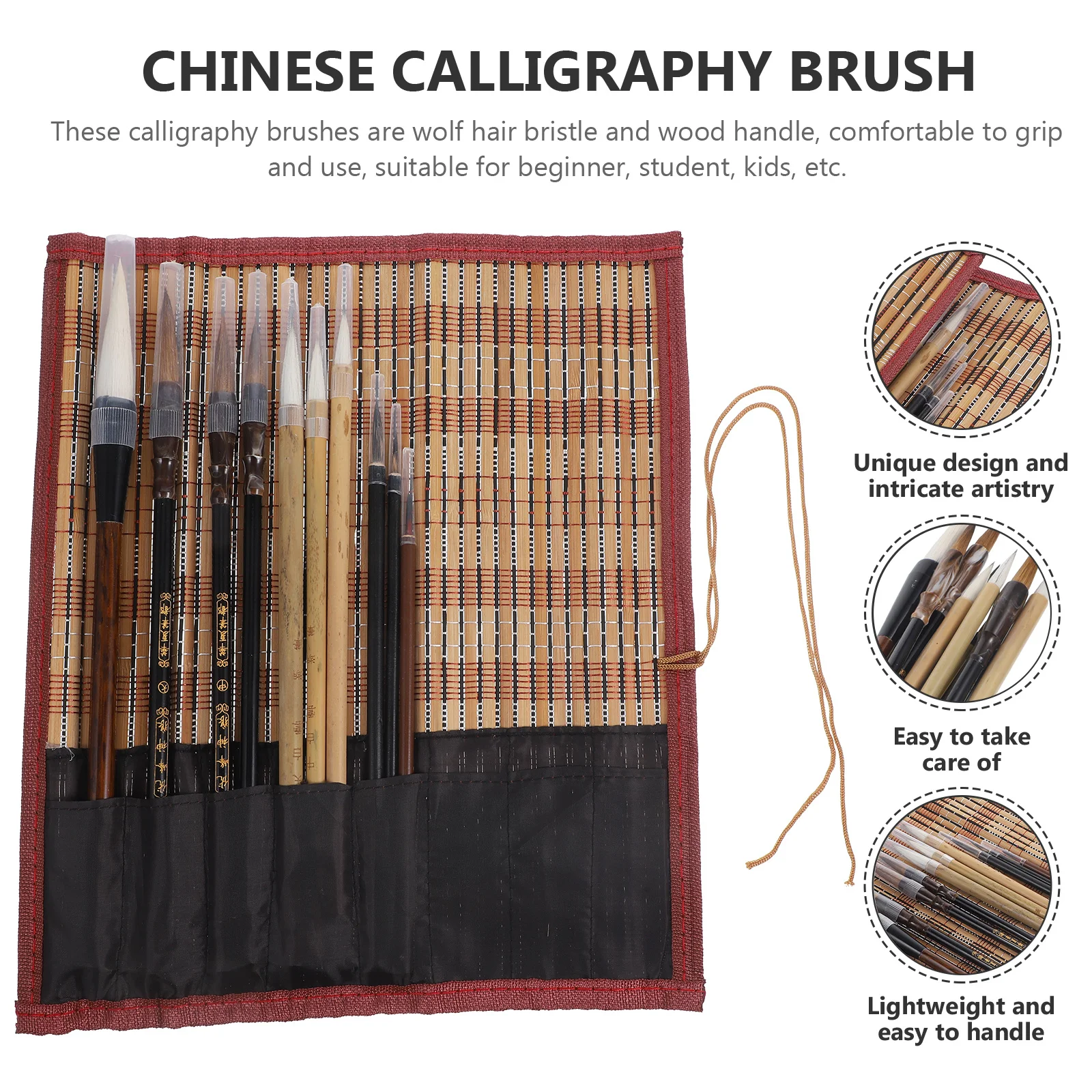 

1Set Traditional Chinese Calligraphy Brush Set Delicate Wolf Hair Bristle Wood Handle Beginner Friendly Gift Artistic Design