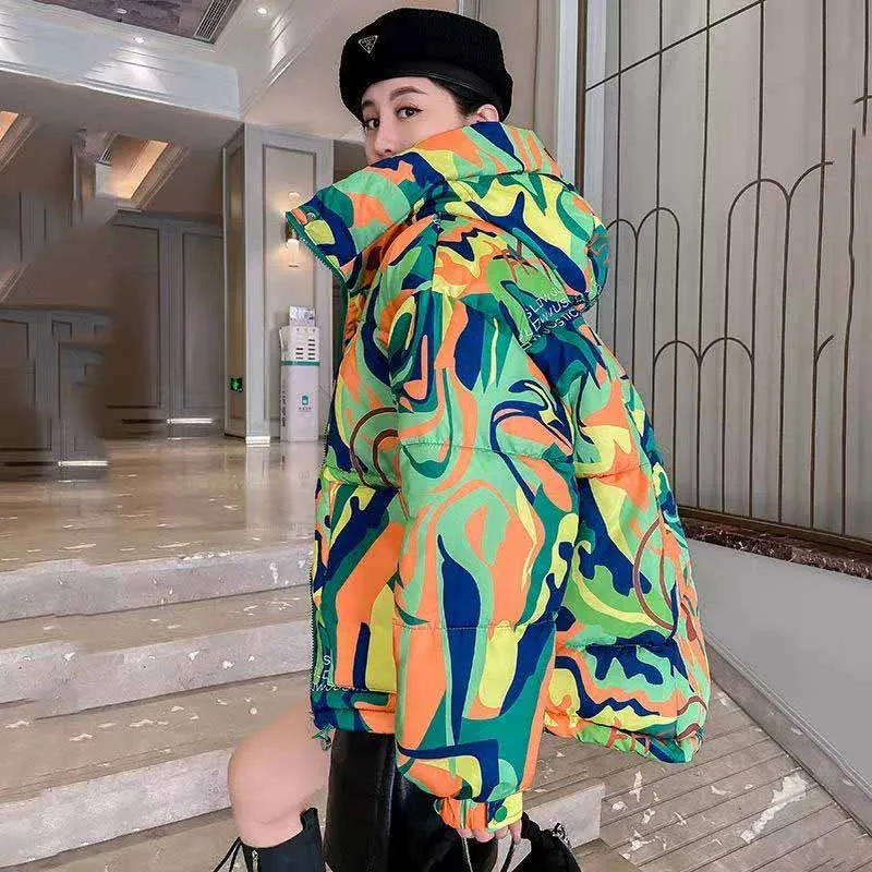 2025 نمط جديد أزياء مقنعين الاتجاه شخصية سترة قطن فضفاضة ودافئة سترة قطن الكورية سترة خارجية