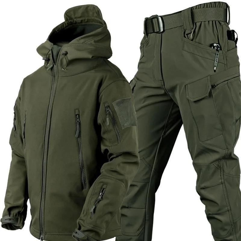 

Conjunto de calor de pele de tubarão ao ar livre camo pelúcia casaco engrossado outono/inverno corrida superior não inclui mangu