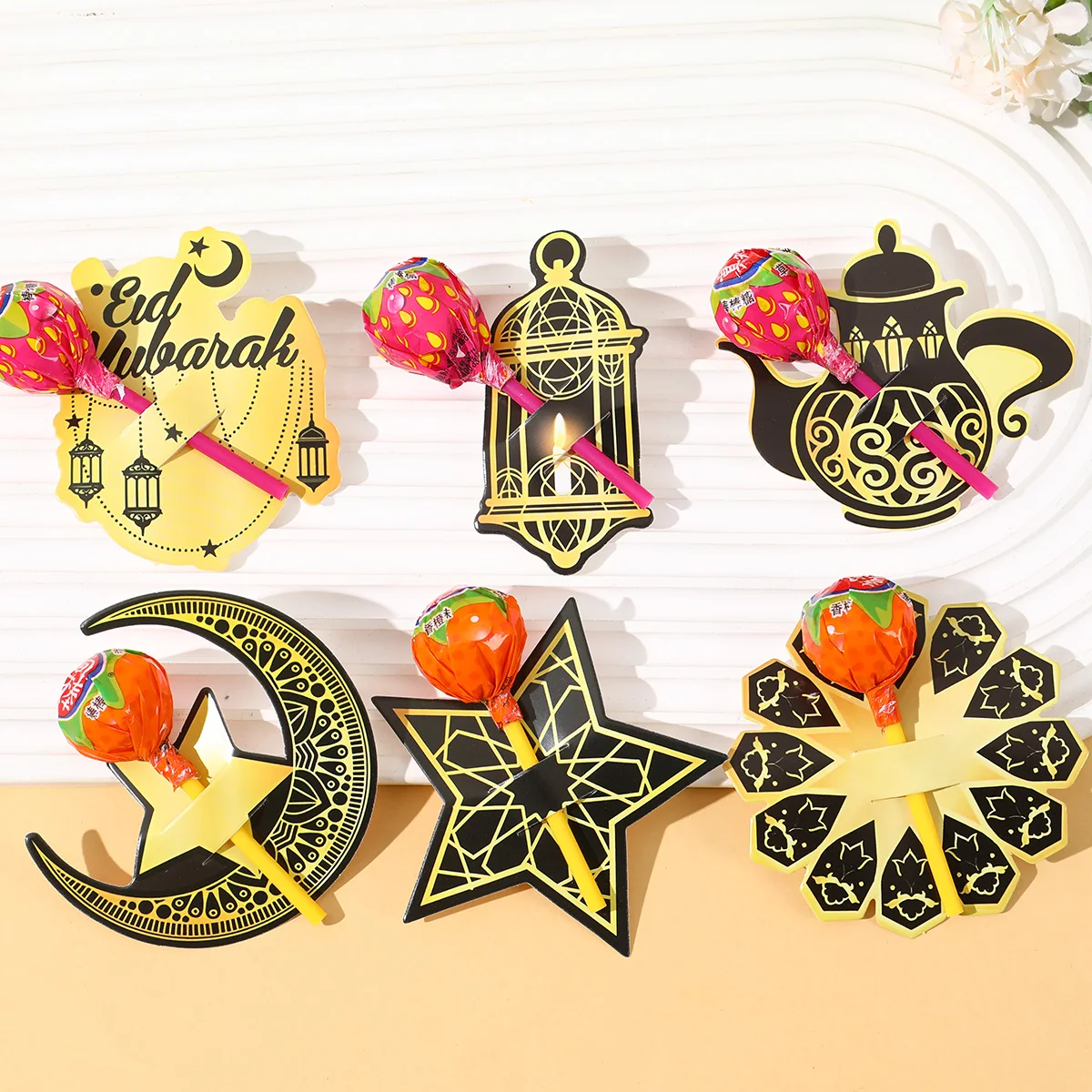 

EID Mubarak Lollipop Paper Cards Ramadan Decor 2025 for Home Candy Holder Ramadan Kareem Islamic Muslim Party Eid Al Adha Gifts