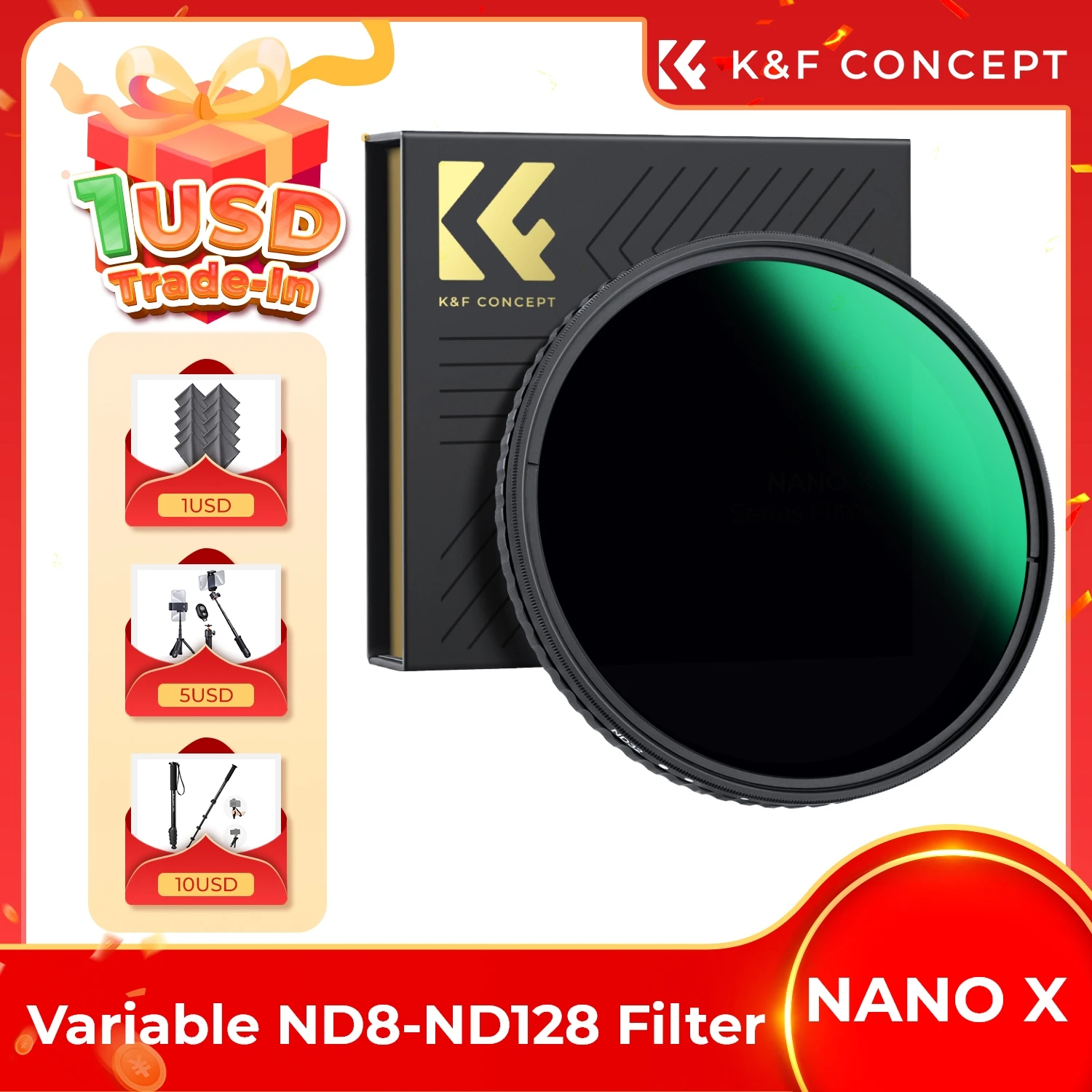 K&F Concept ND8-ND128 Variable ND Filter 49mm-82mm NO X Spot Fade Neutral Density Filters For Sony Leica Nikon Canon Camera Lens