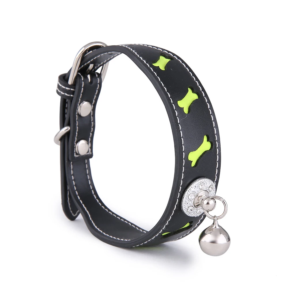 

1Pcs Bone Shape Pet Collar Adjustable PU Bell Decor Reflective Dog Necklace Comfortable Lightweight Collar for Cats Dogs