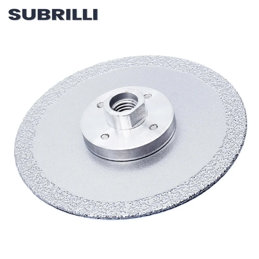 Gerinda Potong Berlian Vacuum Brazed SUBRILLI 125mm 5 inci Dua Sisi Dengan Flens Ulir M14 5/8-11 Serbaguna
