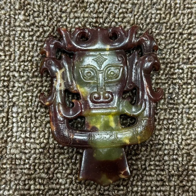 Antique Xiuyan Jade Peking Opera Mask Carving Handheld Piece Chinese Traditional Folk Art Collectible Craft Desktop Ornament