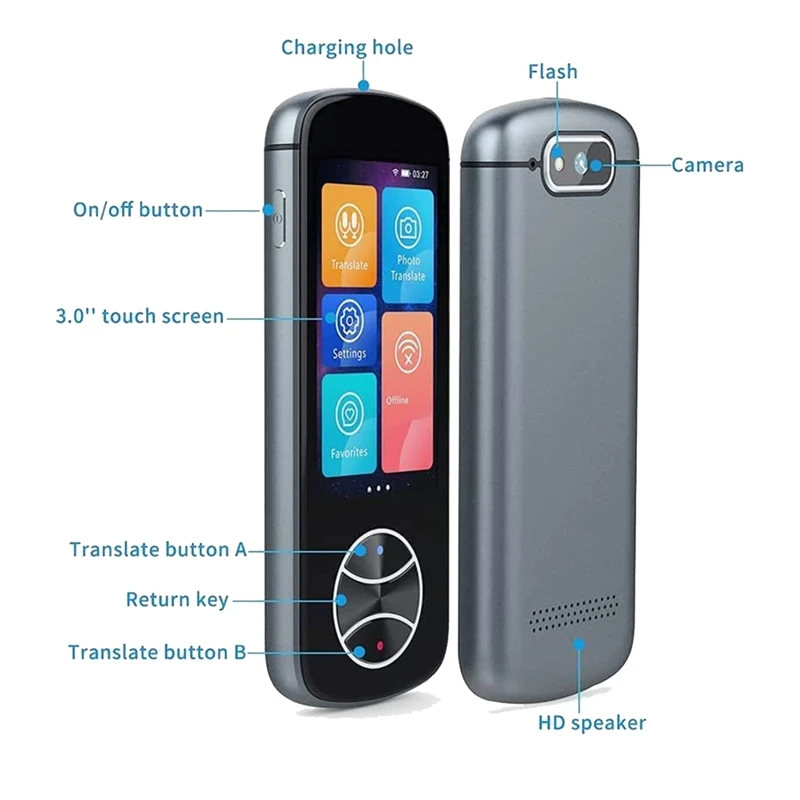 Silver Gray Language Translator Device Portable Real-Time Voice Translation In 127 Different Languages, Support Instant Offline