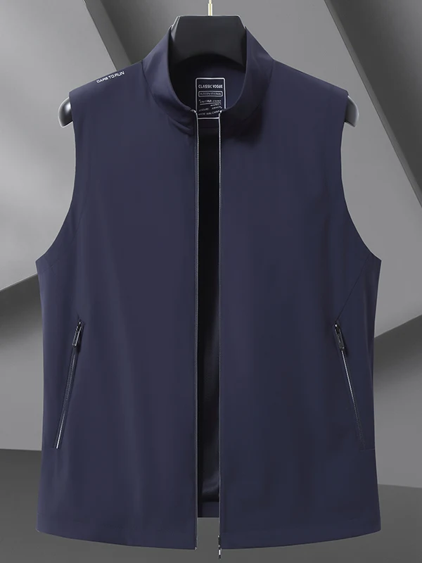 

Мужской кардиган из ледяного шелка на весну-лето, повседневный жилет с воротником-стойкой, большие размеры, стильная городская верхняя одежда