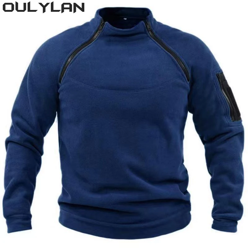 Oulylan Zippers Windproof Thicken Coat Winter Men's Standing Collar Fleece Pullover Solid Color Tactical Jacket Hunting Clothes