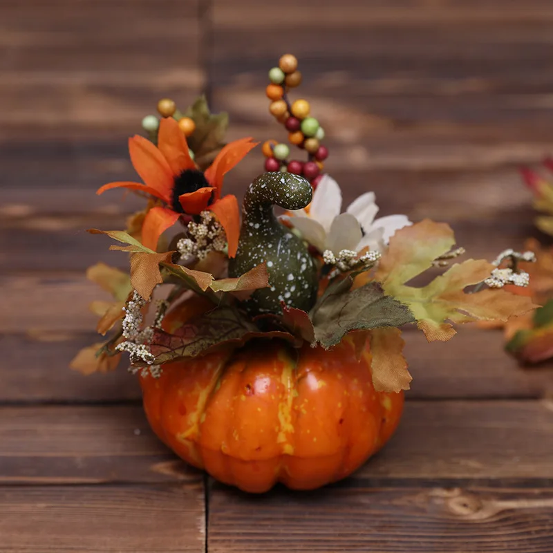 Artificial pumpkin and Flowers set For Halloween House Party Thanksgiving Fall Ornaments Home Table Centerpiece Kitchen Decor