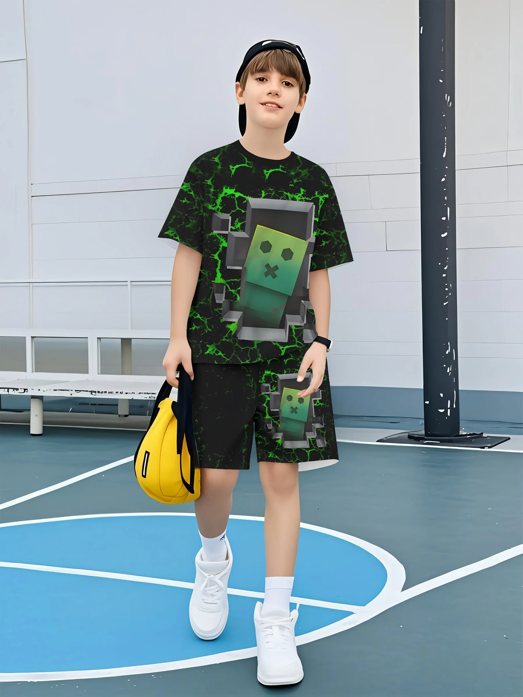 Fashionable 3D Printed Casual Pullover  Short Sleeved Shorts T-shirt  Outdoor T-shirt Shorts Set Suitable for Outdoor Wear