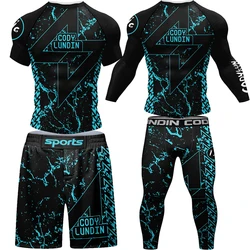 Nowy Jiu Jitsu Rashguard Dla Mężczyzn Kimono Mma T-shirt+Pant 4w1 Zestawy Muay Thai Spodenki Bjj Gi Rashguard Koszulki Bokserskie Odzież Sportowa