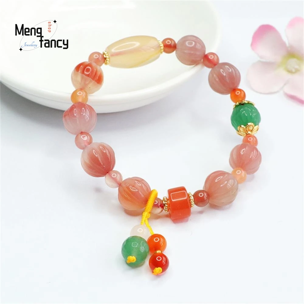Natural Salt Source Agate Candy Tower Chain Crystal Colored Bracelet Exquisite Elegant High-grade Fashion Jewelry Holiday Gifts