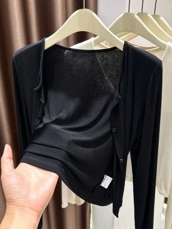 

Большие размеры, ледяной шелк, модал, защита от солнца, длинный открытый кардиган све, женская летняя верхняя одежда, тонкая накидка с подкладкой