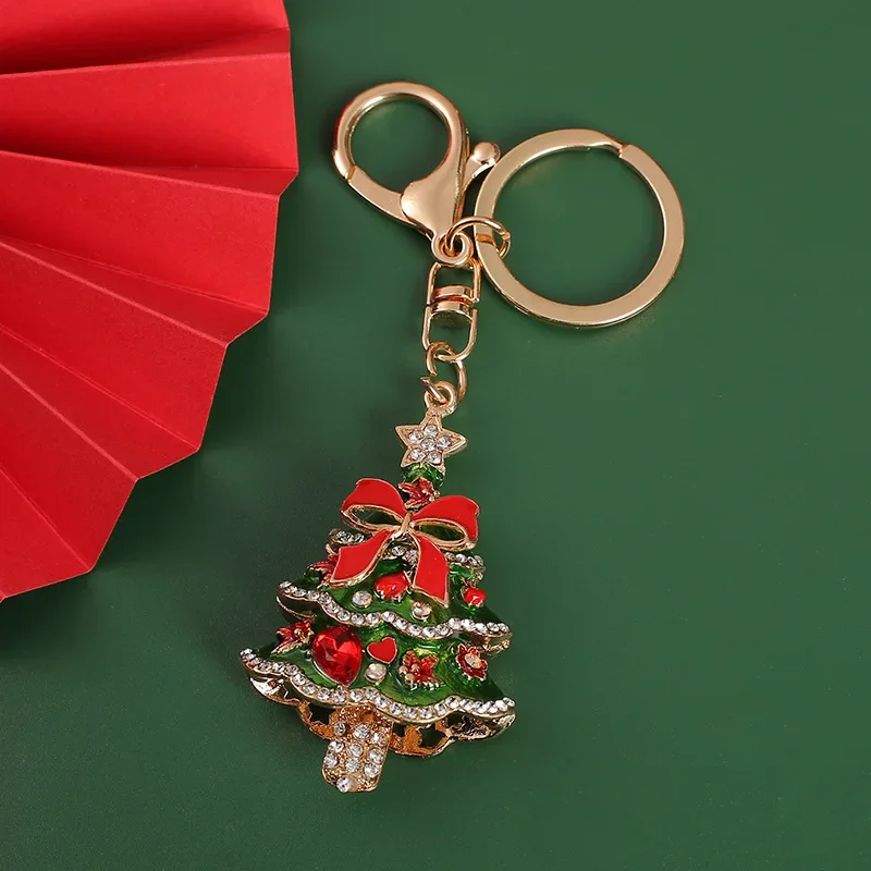 Rhinestone Keychains Enamel Christmas Tree Keyring Festival Gifts for Women Men Handbag Pendants Key Chains Dropshipping