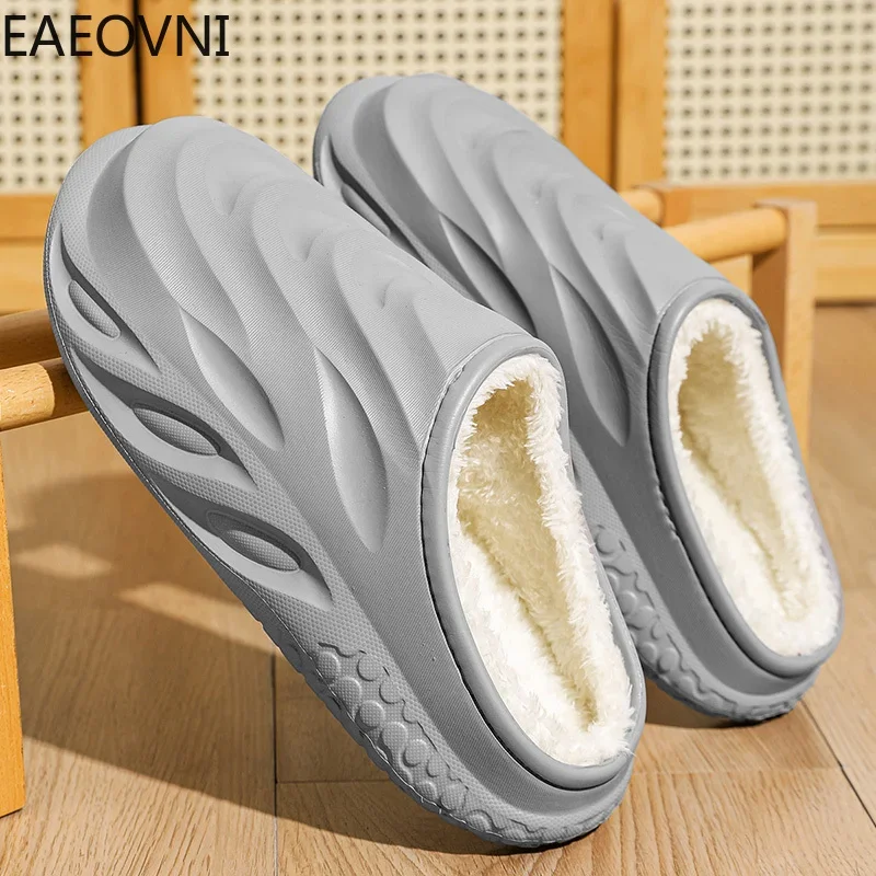 Men Slipper Winter Black Indoor Plus Cotton Keep Warm House Shoes Casual Sports Thick Sole Fur Slippers for Man Trendy All-match