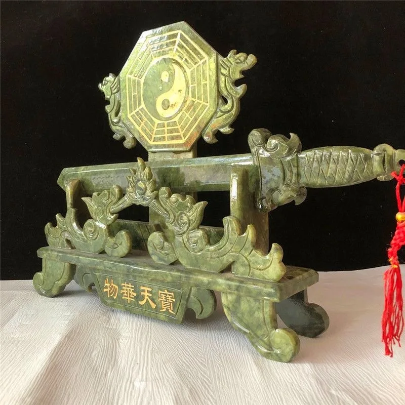 

Natural South Jade Fortune Decoration Wealth-Attracting Home Office Decoration Craft with Eight Trigrams Jade Sword