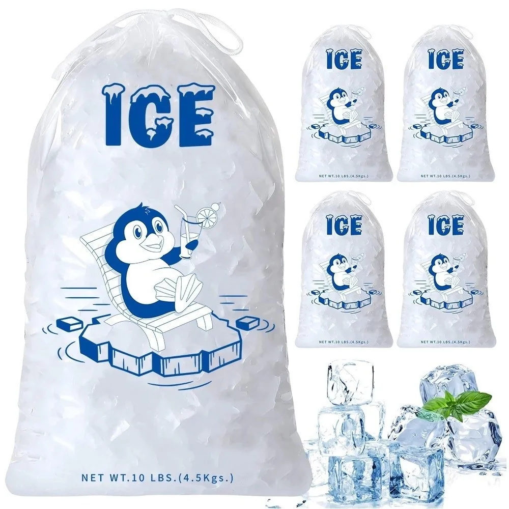 10Pcs PE Drawstring Ice Bag Ice Storage Bags for Outdoor Picnic Camping Thicken Reusable Anti-Freezing Leakproof Large Capacity