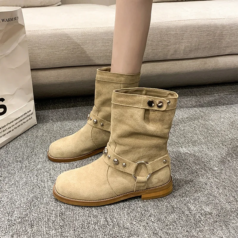 Fashion Rivet Women's Ankle Boots Spring Autumn Low Heels Short Boots Women Shoes Lady Comfortable Non Slip Booties Mujer Black image 4