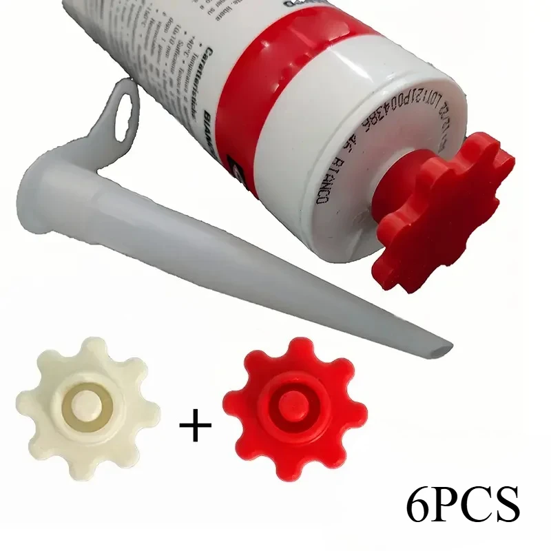 6pcs Flexible Gear-Style Tube Caps, Durable Plastic, Prevents Glue Hardening, For Silicone Repair, Outdoor Use