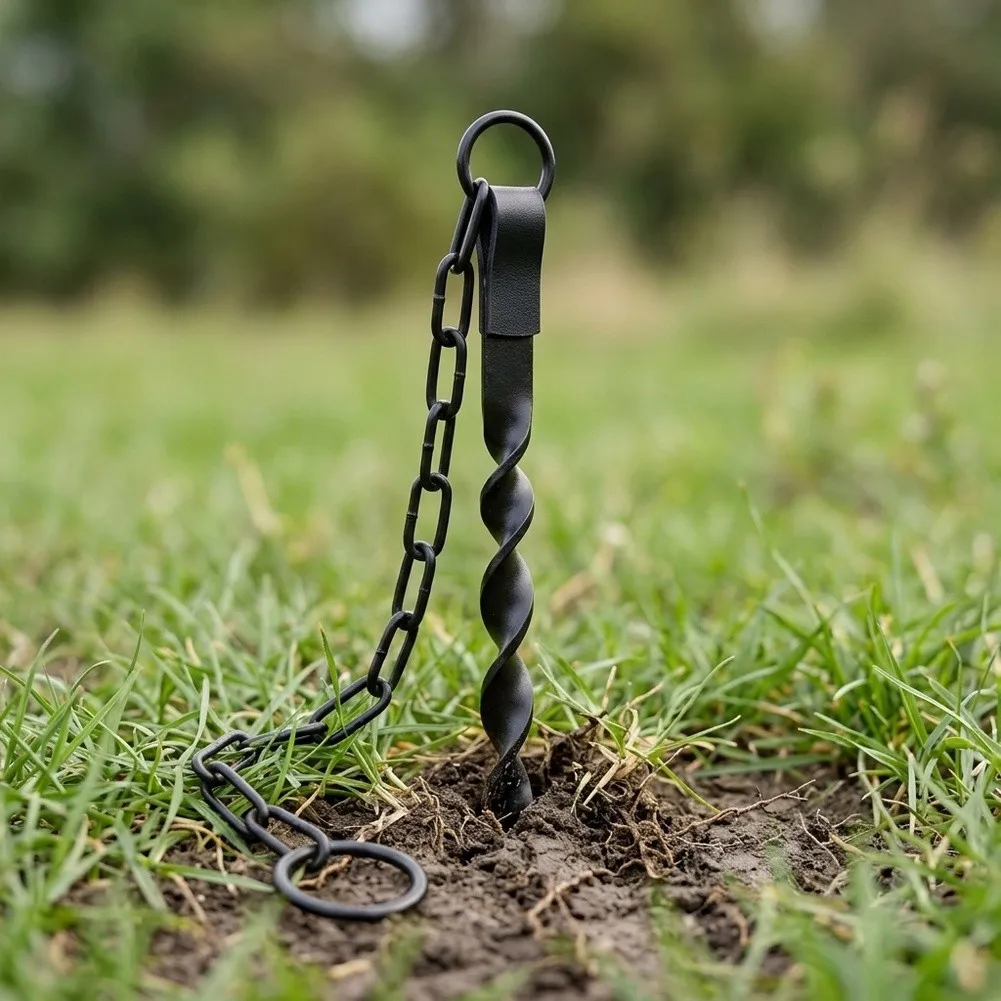 13in Ground Anchor Stake for Rain For Chains Iron Material Matte Black Finish Swaying in Windy Conditions 13in