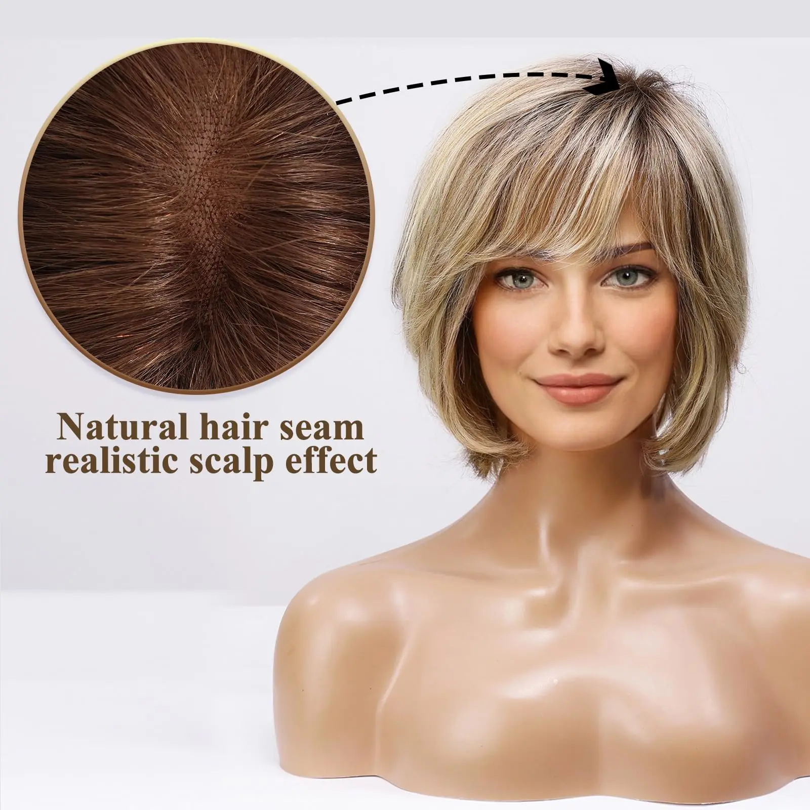 Wig rambut manusia Remy pirang coklat Wig depan renda transparan HD rambut Frontal renda ikat tangan bergelombang pendek berlapis untuk wanita putih