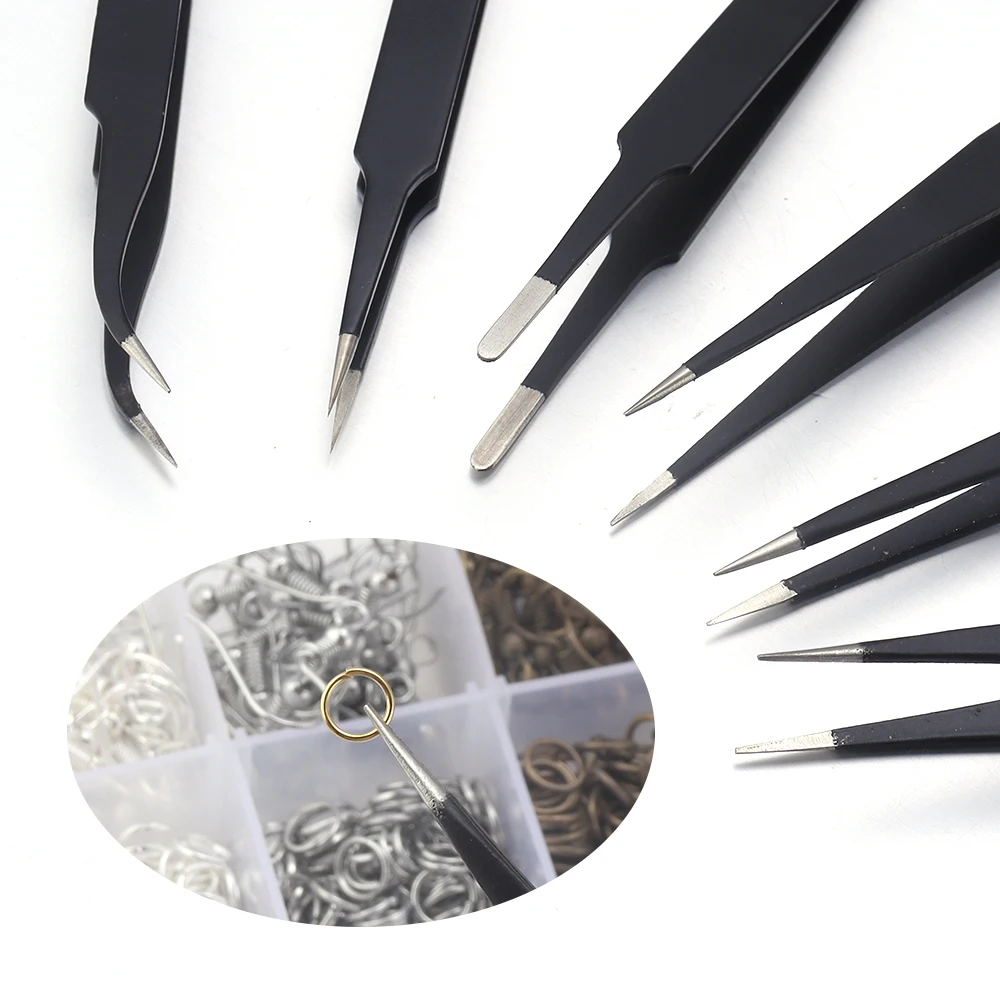 ESD Stainless Steel Tweezers Precision Maintenance Industrial Repair Curved Tool Home Working Model Making Hand Tool