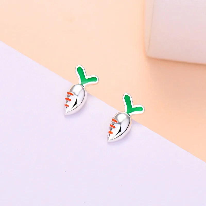 RYJU 925 Sterling Silver Cute Mini Radish Fashion Stud Earring Sweet Interesting Birthday Jewelry Unique Wedding Jewelry Gift