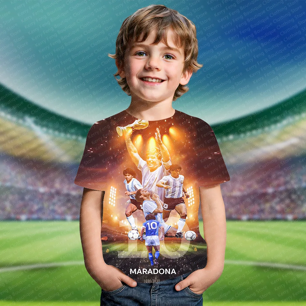 Commemorative Argentine Football King Maradona T-shirt Short Sleeved Summer Kids Adult Fan Comfort Special Edition Top