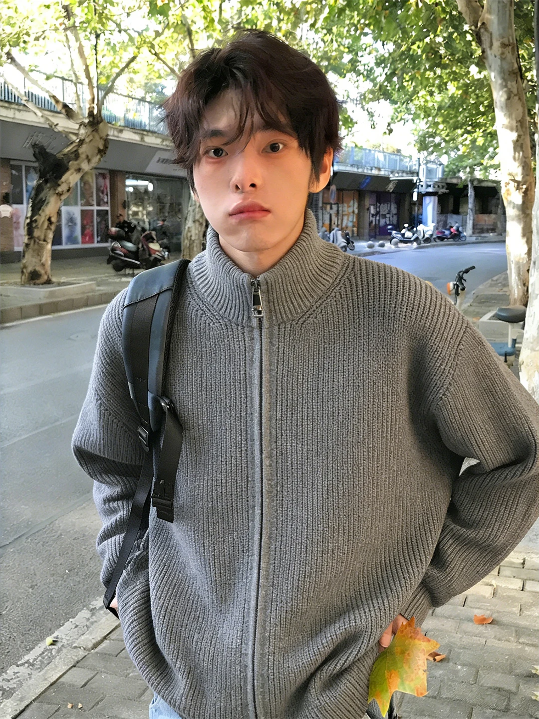 

Мужской зимний вязаный кардиган с высоким воротником и двойной молнией, американский стиль, утепленный, для повседневной носки