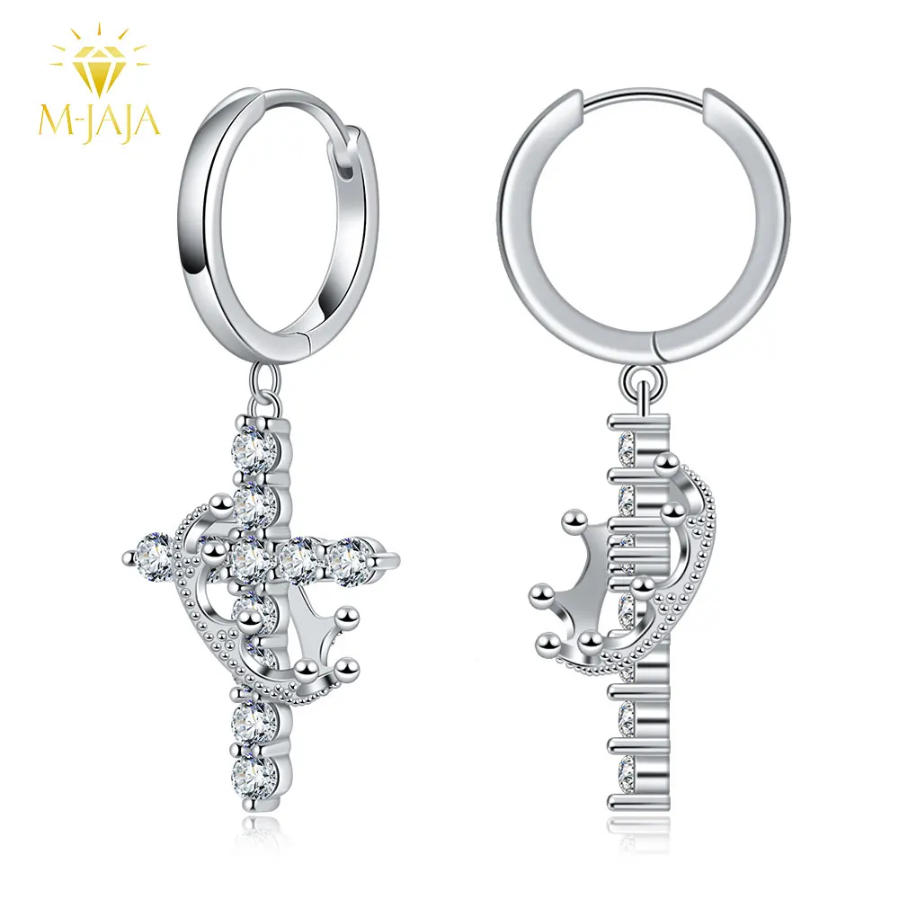 

M-JAJA Moissanite Cross Pendant Earrings Rotatable Crown Diamond Hoop Earrings for Women S925 Silver Fine Jewelry Christmas Gift