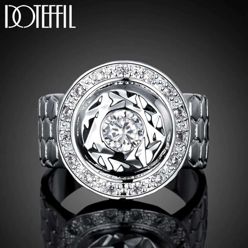 

DOTEFFIL 925 Sterling Silver Big Round AAA Zircon Ring For Man Women Fashion Wedding Engagement Party Gift Charm Jewelry
