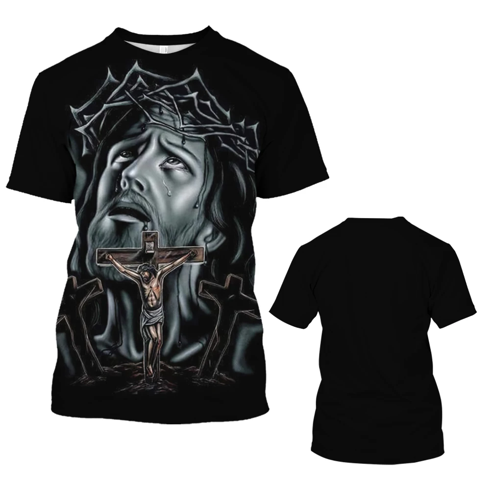 Summer Men T-shirt Jesus Christ 3d Vintage Print Tops Casual Short Sleeve Cool T Shirt Crusader Tee Streetwear Oversized Clothes