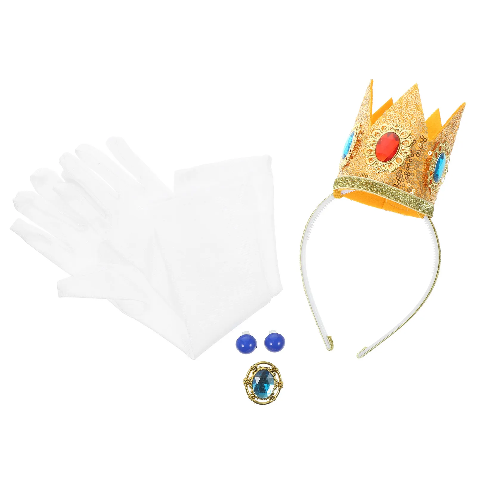 1Set Princess Style Costume Accessory Set Crown Headband Earrings Gloves Brooch Skin Friendly Comfortable for Stage Carnival
