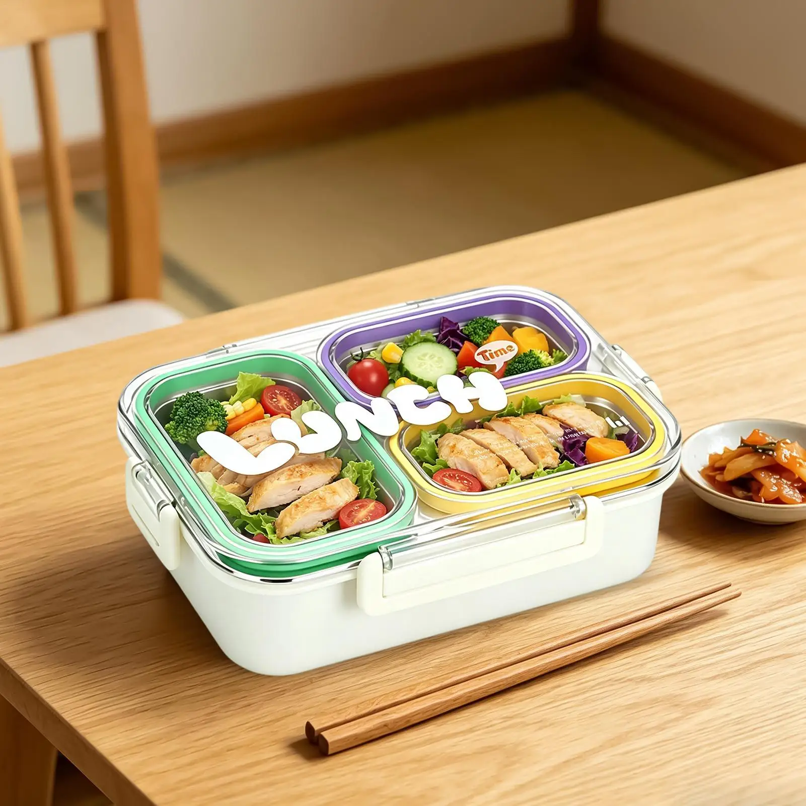 Stainless Steel Lunch Box Divided Leak-proof School Child Snack Box With Tableware Portable Lunch Box For Office Food Storage view 6