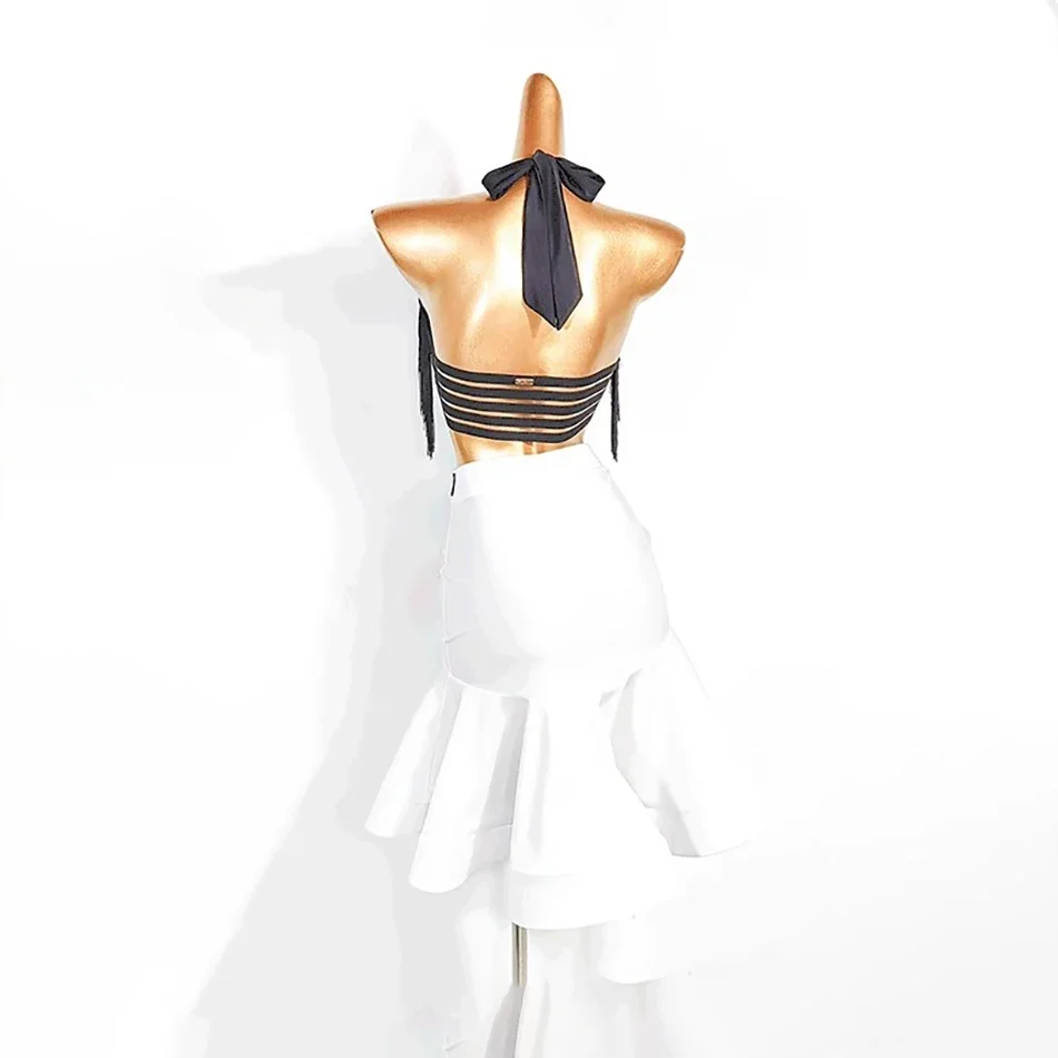 

Короткие топы с кисточками, юбка в форме лотоса, платье для латинских танцев, женский тканевый костюм для латиноамериканских танцев, костюм для танго на животе