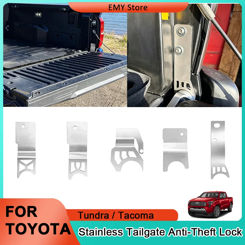 HEENVN Brushed Stainless Steel Anti-Theft Tailgate Lock Silver For Toyota Tundra 07-26 Tacoma 05-15/24-26 Pickup Rear Door Latch