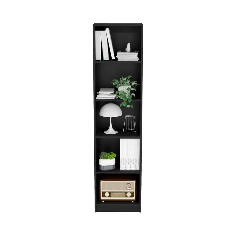 Compact Bookcase with Multiple Shelves, Black Finish Bookshelf for Storage and Display