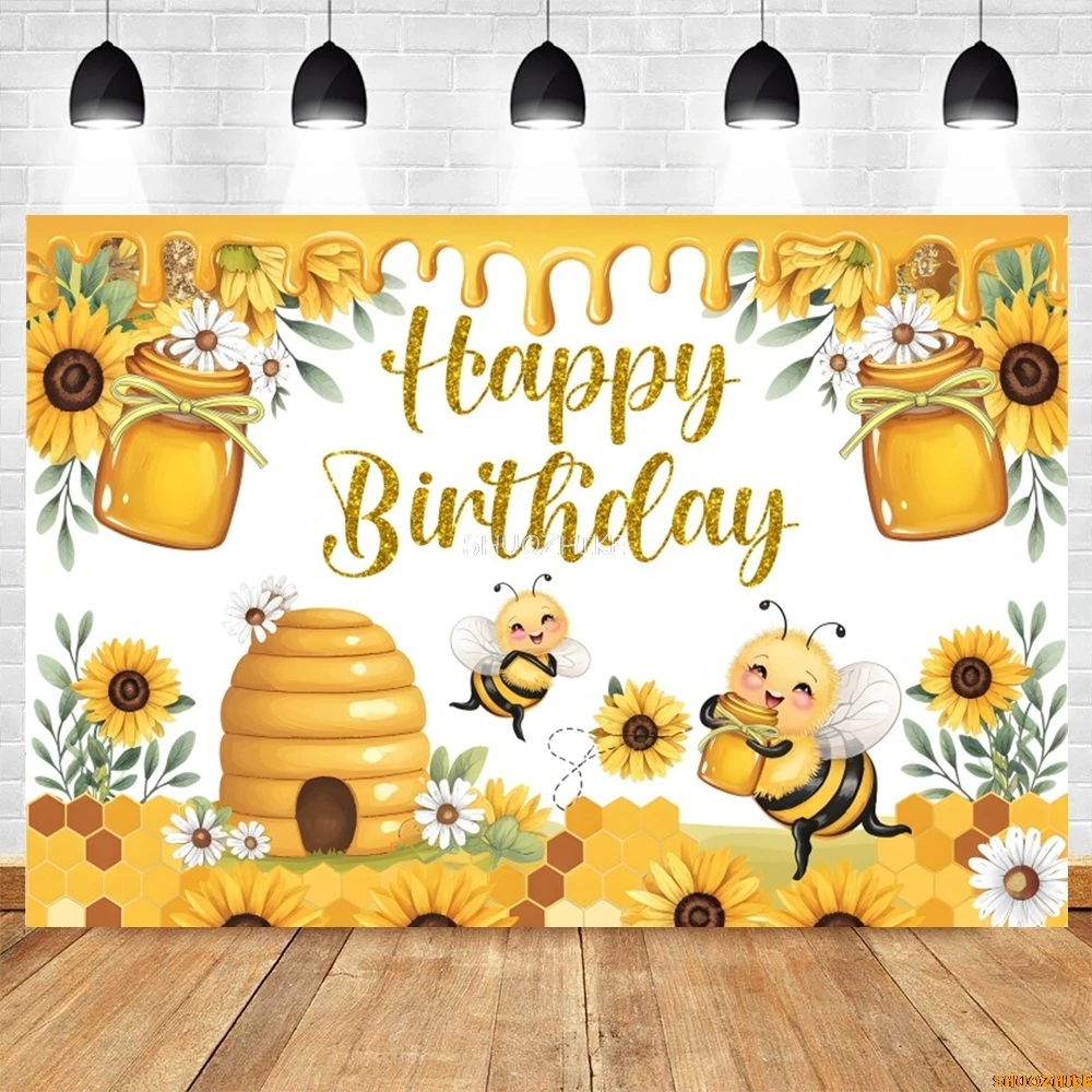 Sweet Honey Bee Backdrop Newborn Baby Shower Kids Birthday Party Portrait Custom Photography Background Decor Banner Photostudio
