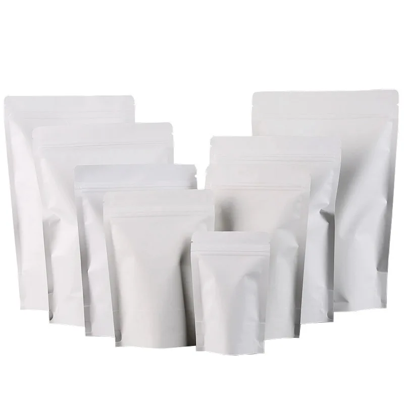 

100 Pack Pure White Kraft Paper Mylar Foil Stand Up Pouch Resealable Zipper Coffee Candy Packaging Bags For Food Storage