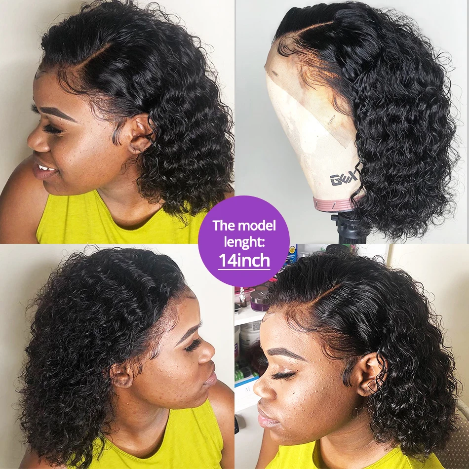 Curly Short Bob 150% 180% HD 13x4 Lace Frontal Human Hair Wigs Deep Water Wave Lace Frontal Wig Bob Short Deep Curly Pre Plucked