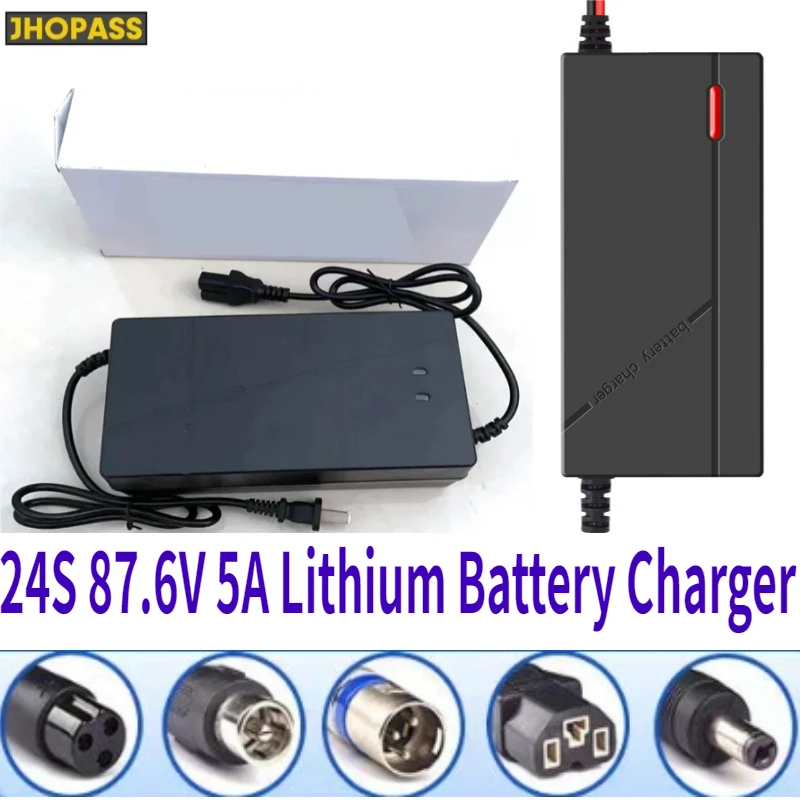 24S 87.6V 5A Smart LED Display Li-Po LiFePO4 Lithium Battery Charger for AC110V-220V Motorcycle E-bike Scooter US AU UK EU Plug