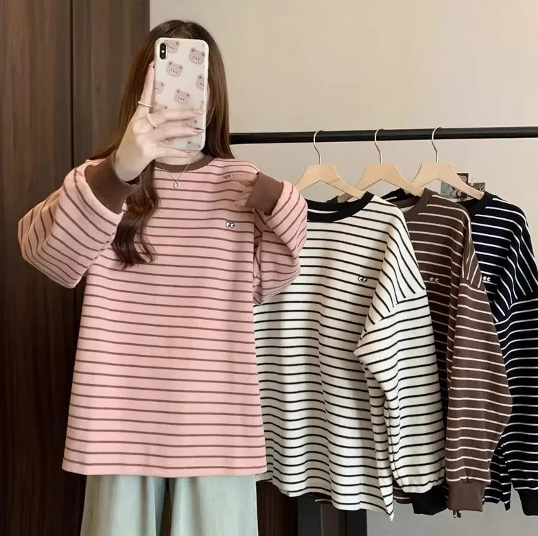 

T-irt Women's Autumn Winter Loose Korean Inner Wear Base irt Velvet Brued Top