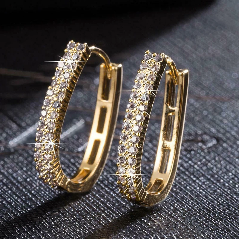 Huitan Luxury Full Paved CZ Hoop Earrings for Women Simple Elegant Lady's Ear Earrings Wedding Party Daily Wear Fashion Jewelry