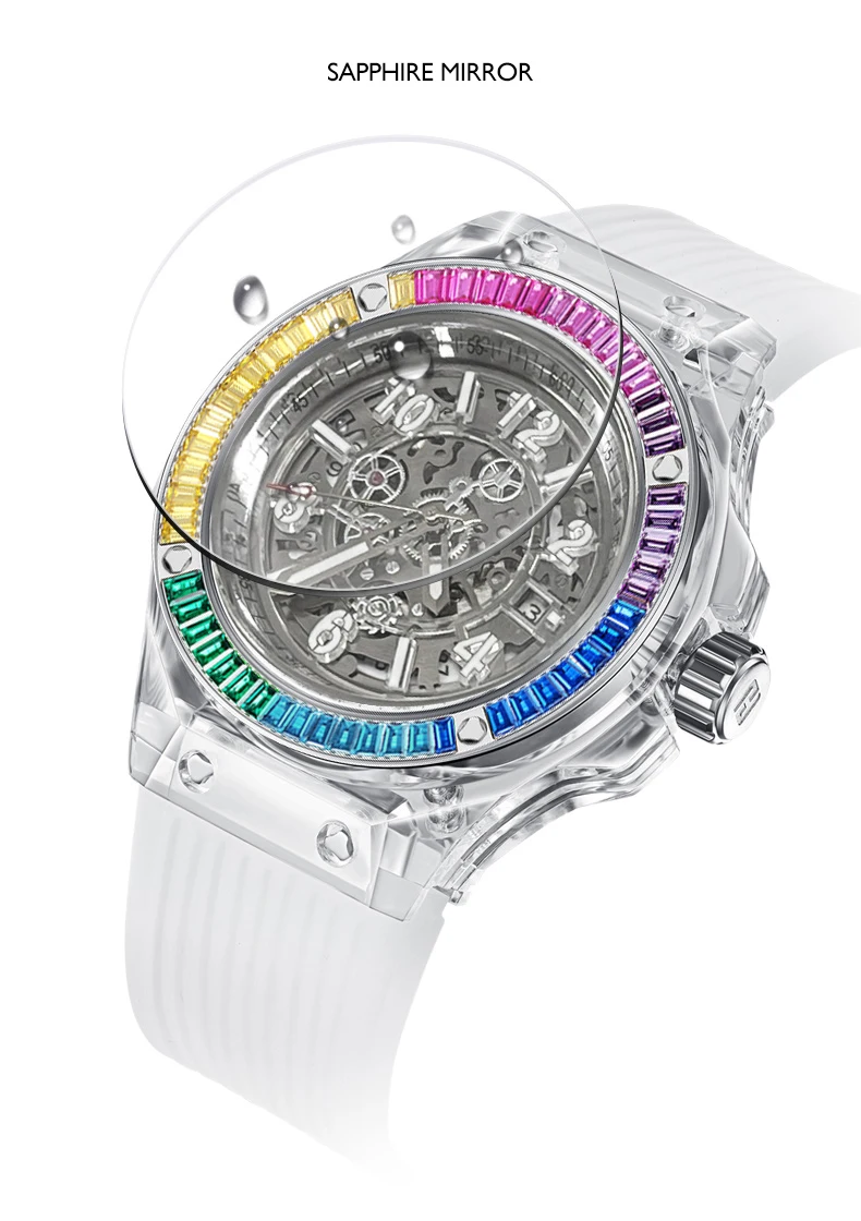 

HANBORO женские роскошные часы женские автоматические наручные часы скелетон светящийся циферблат австрийский хрустальный ободок силиконовый ремешок сапфир