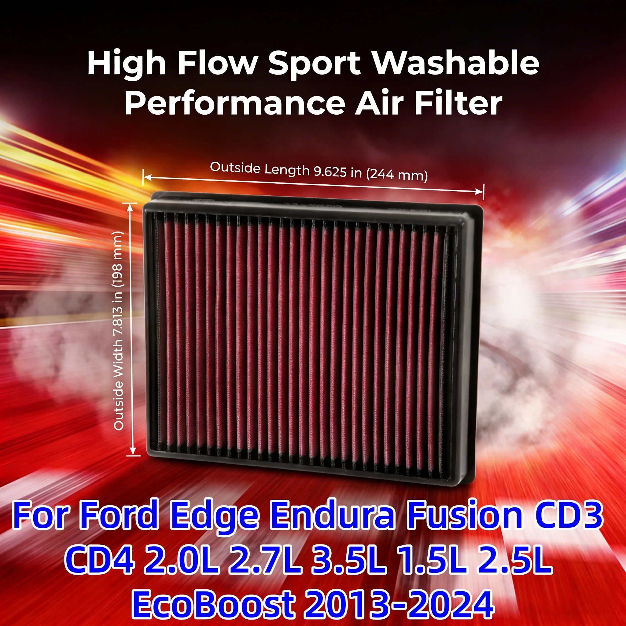 

Для Ford Edge Endura Fusion CD3 CD4 2.0L 2.7L 3.5L 1.5L 2.5L EcoBoost 2013-2024: Высокопроизводительный спортивный моющийся воздушный фильтр с увеличенным потоком