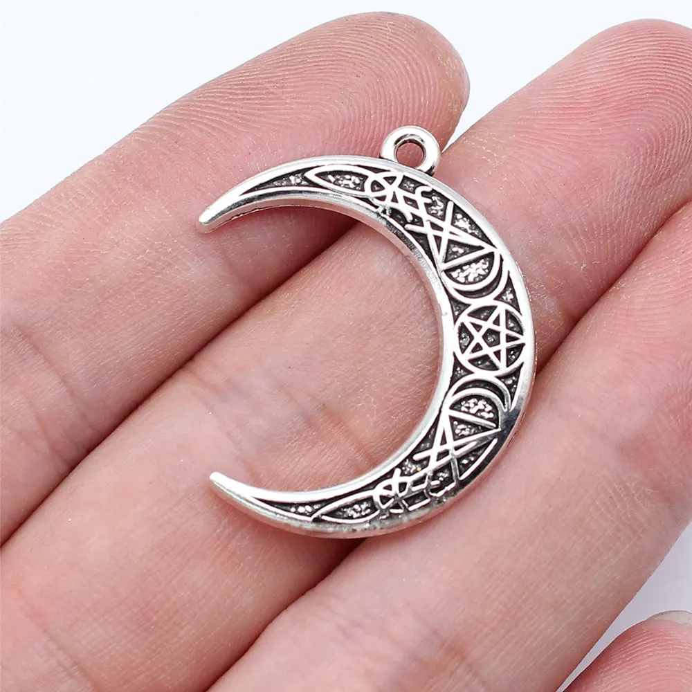 Engraved Crescent Moon Star Charm Pendant Alloy Celestial Mystical For DIY Bracelet Necklace Jewelry Making Supplies view 4